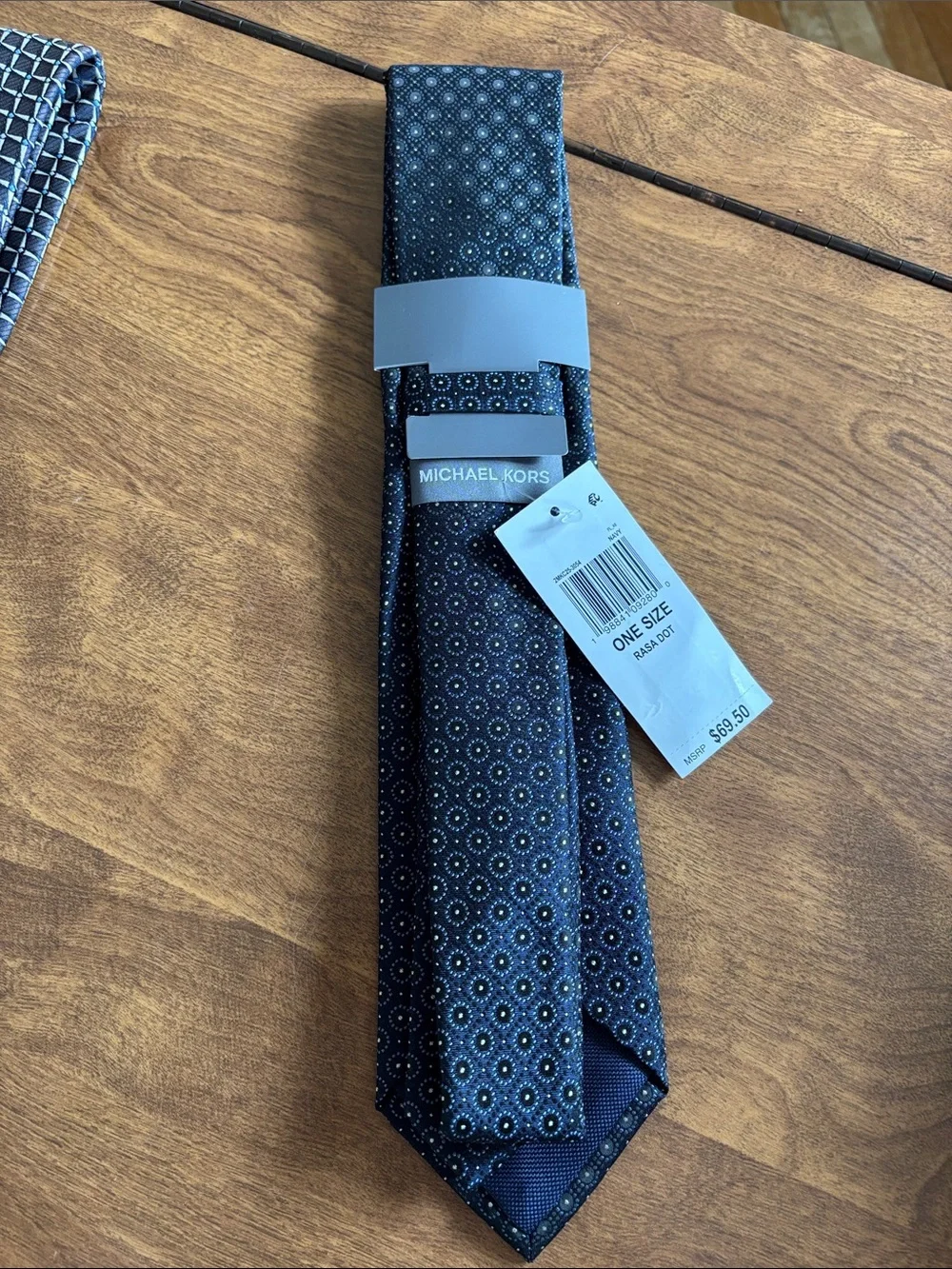 Michael Kors Navy Blue Tie with Micro Medallion Pattern New With Tags